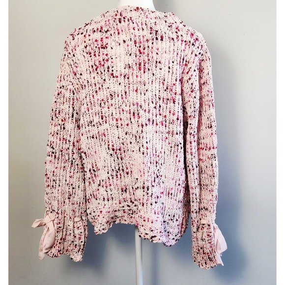 Cupio Knit Sweater Women's XL Pink Red Confetti Bow Sleeve Ties Valentine's Day - Picture 2 of 10